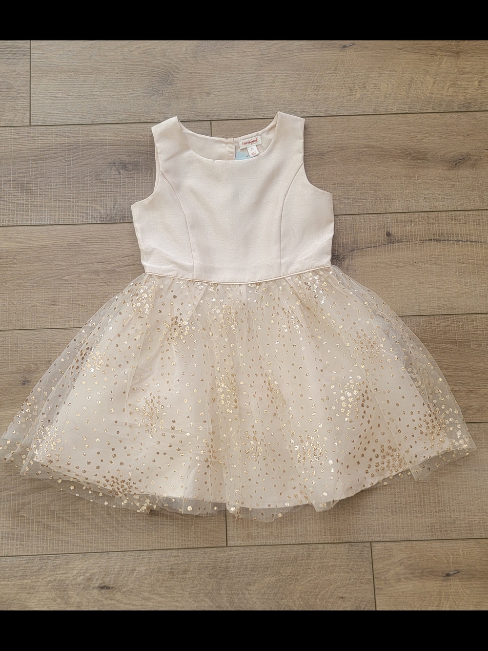 Cat & Jack Girl's Cream Gold Sequin Tulle Dress Size M Holiday Party Formal